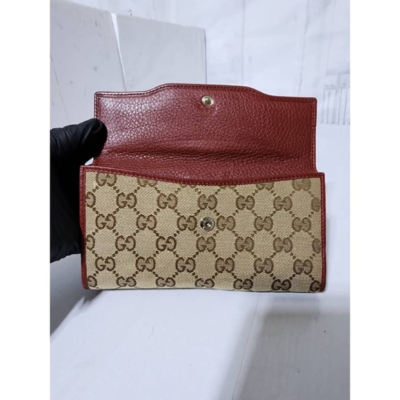 Authentic Gucci GG Canvas and Leather Continental Wallet Beige/Burgundy - Picture 15 of 16